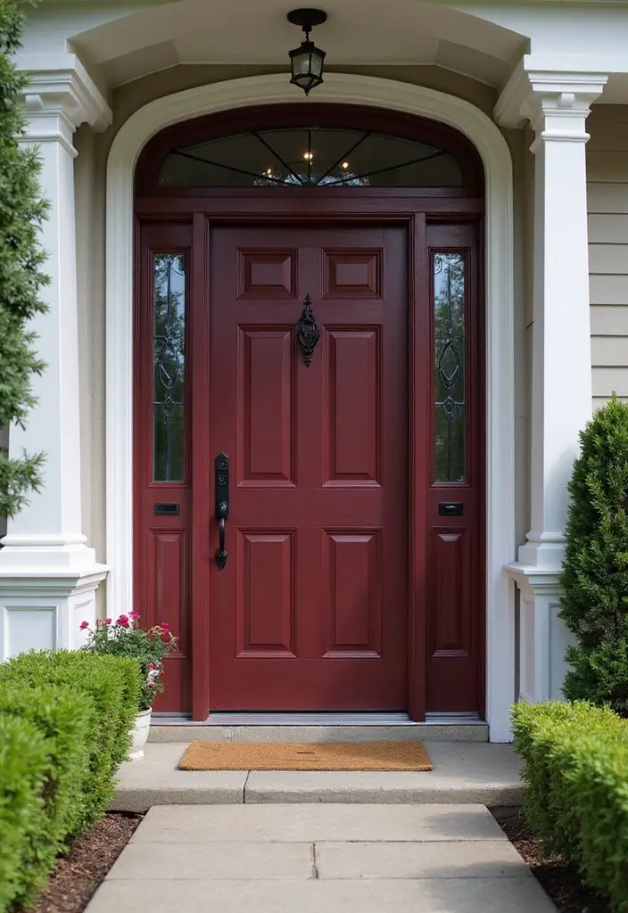 17 Eye-Catching Door Colors That Will Make Your Neighbors Green with Envy! - 14. Burgundy: Rich and Elegant
