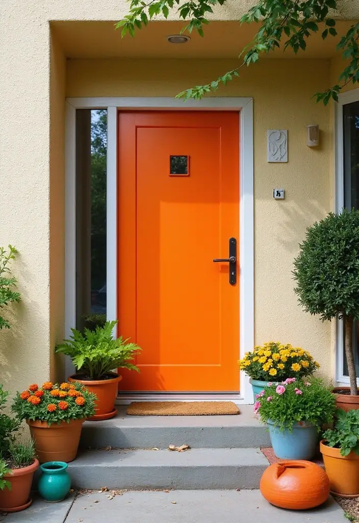 17 Eye-Catching Door Colors That Will Make Your Neighbors Green with Envy! - 7. Bright Orange: A Vibrant Welcome