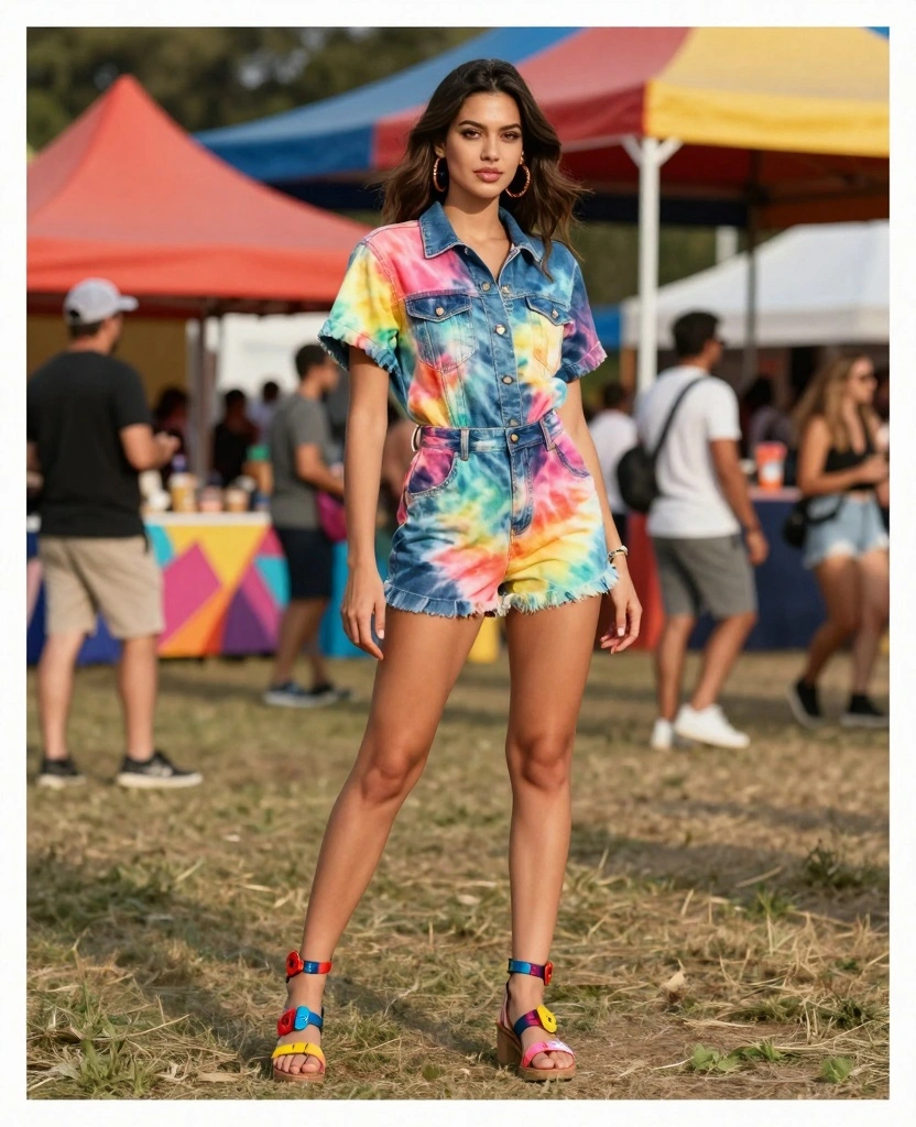18 Denim Jumpsuit Styles You Need to Rock This Summer (You’ll Love #9!) - 10. Tie-Dye Denim Jumpsuit Shorts 1