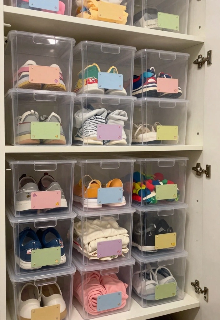 19 Kids Closet Organization Tricks That'll Make You the Ultimate Parent! - 3. Use Clear Storage Boxes 1