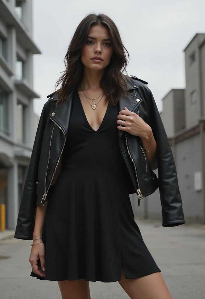 20 Date Night Outfit Ideas for Valentine's Day That Will Make You Look Irresistible! - 16. Edgy Leather Jacket with a Dress 1