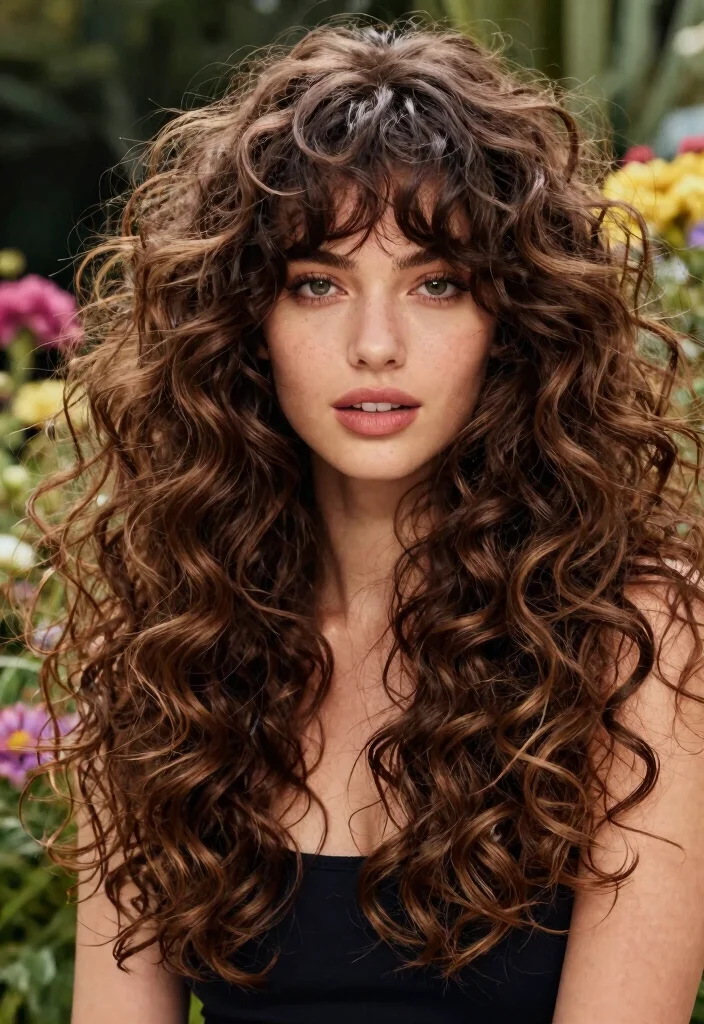 20 Timeless Hairstyles That Radiate Elegance and Confidence - 5. Wispy Bangs with Wild Curly Hair 1
