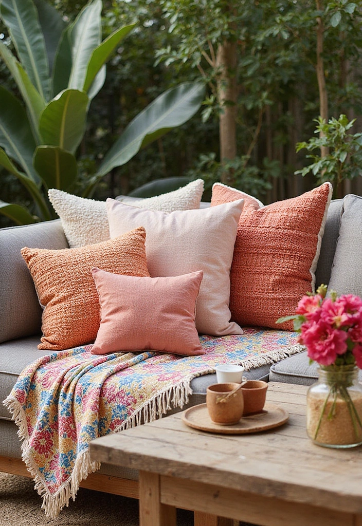 22 Beautiful Patio Decor Ideas That Will Make You the Envy of the Neighborhood! - 10. Cozy Textile Accents