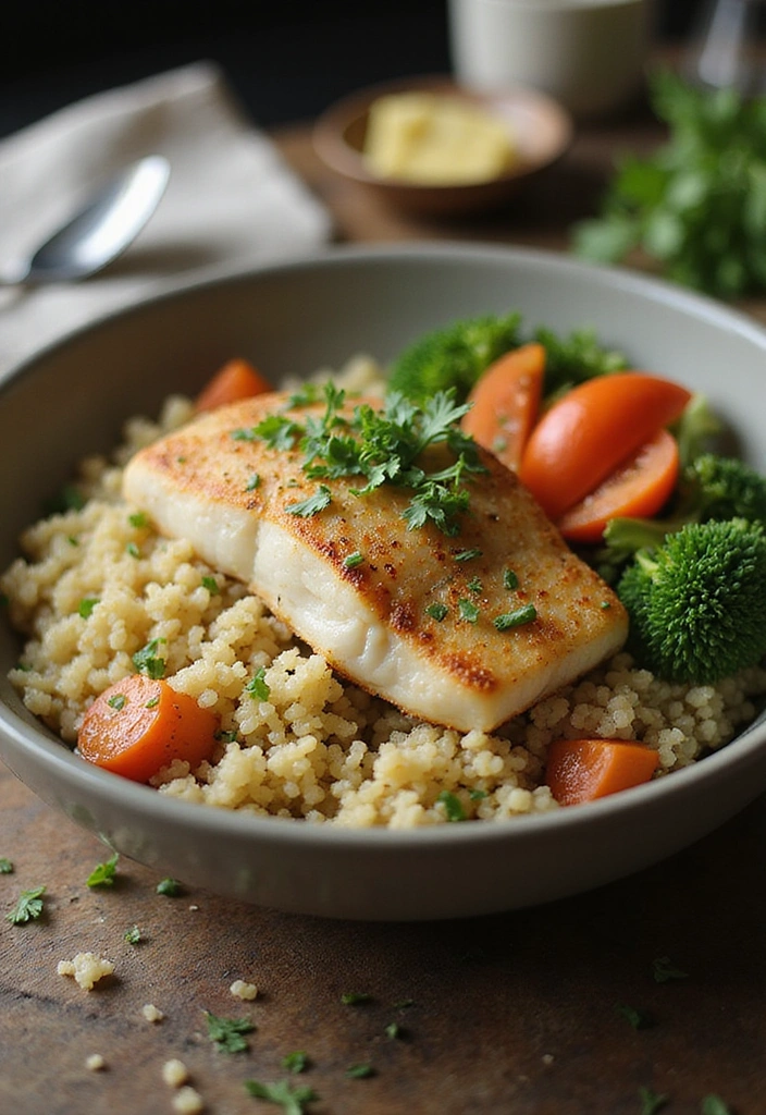 22 Tasty Pan Seared Mediterranean Cod Recipes That’ll Impress Your Guests! - 18. Mediterranean Cod with Quinoa Pilaf