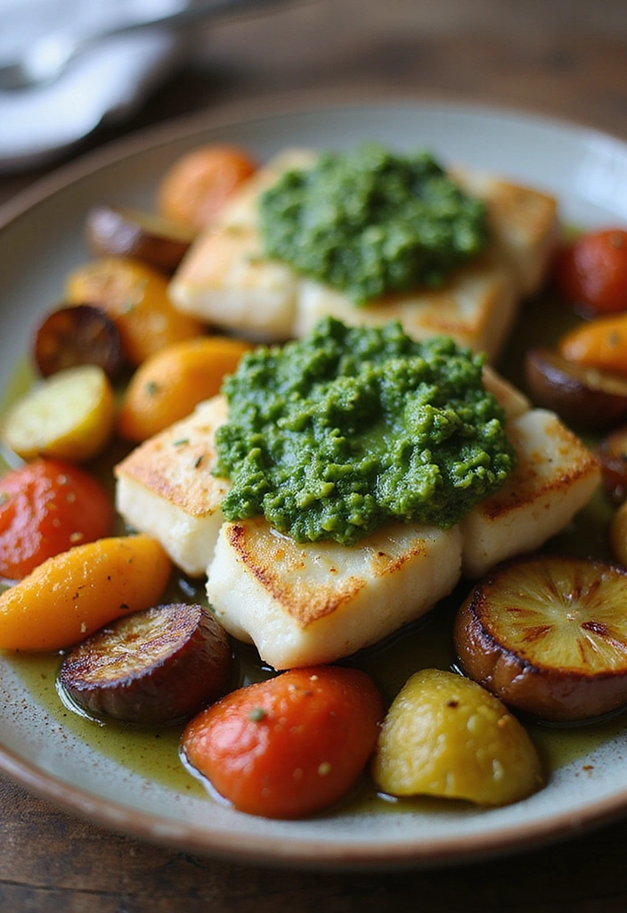 22 Tasty Pan Seared Mediterranean Cod Recipes That’ll Impress Your Guests! - 7. Mediterranean Cod with Pesto and Vegetables