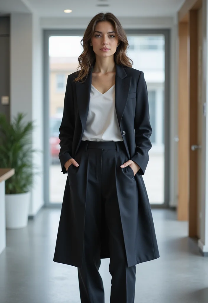 23 Chic & Trendy Long Coat Outfits for Fall & Winter That You'll Absolutely Adore! - 18. Sophisticated Long Blazer for Work