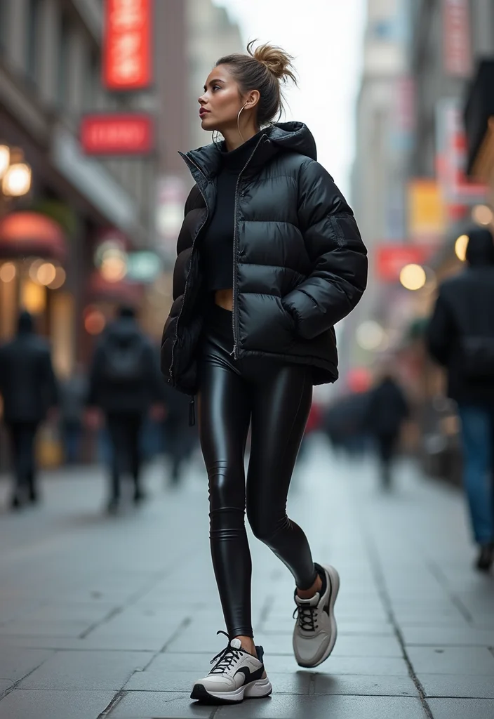 23 Chic & Trendy Long Coat Outfits for Fall & Winter That You'll Absolutely Adore! - 5. Puffer Jacket for Sporty Chic