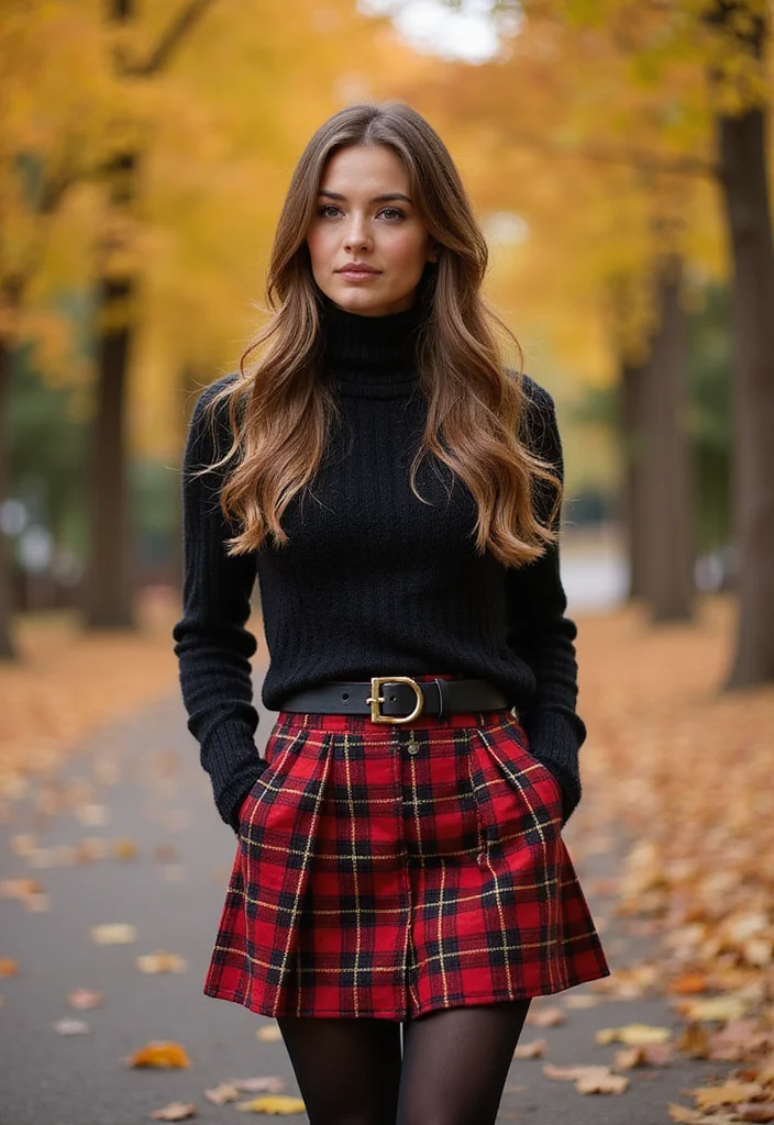 35 Fall Winter Outfit Ideas That Will Turn Heads (You Won't Believe #10!) - 23. Tartan Skirt with Fitted Sweater