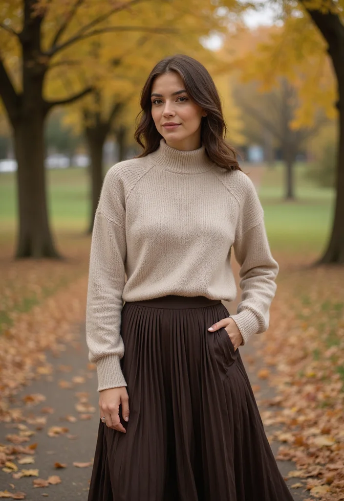 35 Fall Winter Outfit Ideas That Will Turn Heads (You Won't Believe #10!) - 25. Elegant Pleated Skirt with Sweater