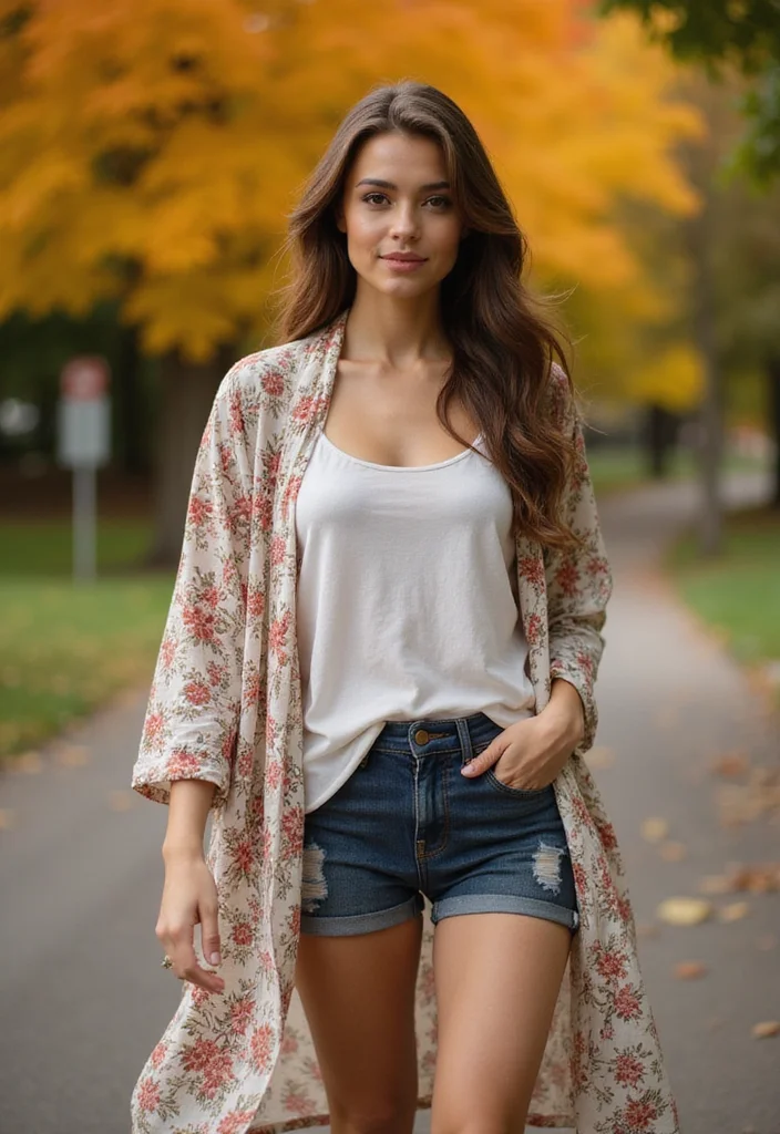 35 Fall Winter Outfit Ideas That Will Turn Heads (You Won't Believe #10!) - 31. Floral Kimono with Simple Tank