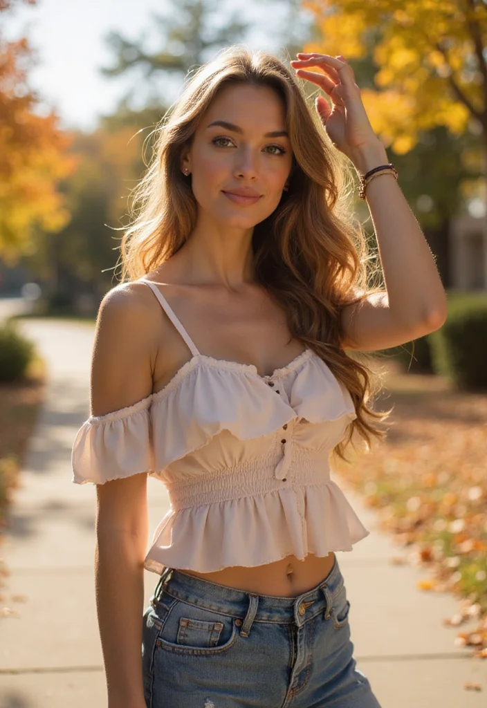 35 Fall Winter Outfit Ideas That Will Turn Heads (You Won't Believe #10!) - 32. Playful Ruffle Top with High-Waisted Shorts