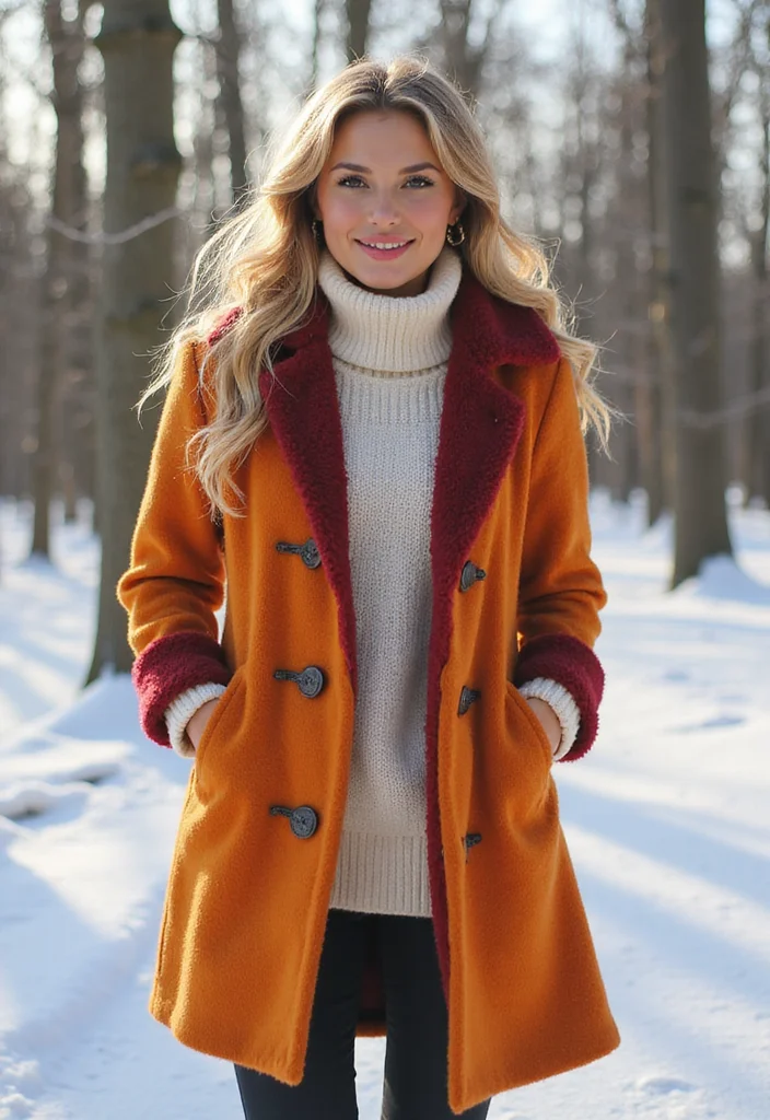 42 European Winter Outfits You'll Want to Copy This Season (Wait Until You See #12!) - 27. The Colorful Duffle Coat: Playful and Warm