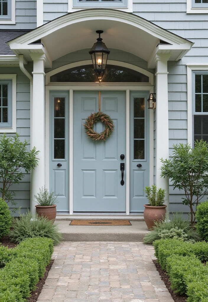 45 Best Front Door Colors That Will Transform Your Home's Curb Appeal! - 26. Calming Gray-Blue