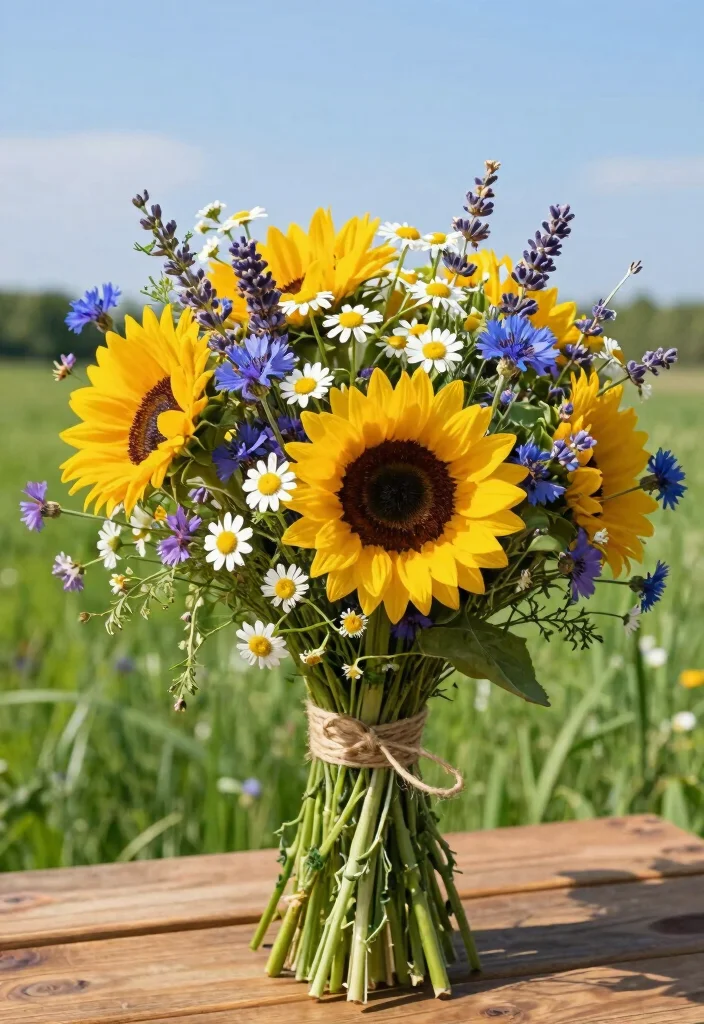 12 Breathtaking Sunflower Bouquets for Your Perfect Wedding Day (Wait Until You See #9!) - 1. Whimsical Wildflower and Sunflower Bouquet 1