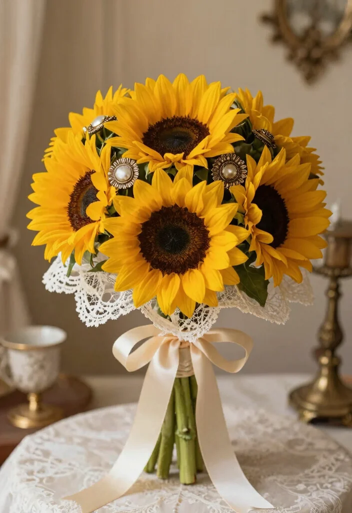 12 Breathtaking Sunflower Bouquets for Your Perfect Wedding Day (Wait Until You See #9!) - 5. Vintage-Inspired Sunflower Bouquet 1