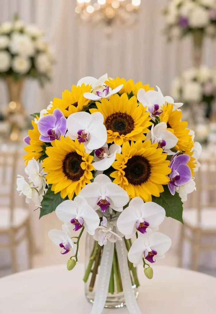 12 Breathtaking Sunflower Bouquets for Your Perfect Wedding Day (Wait Until You See #9!) - 9. Enchanted Sunflower and Orchids Bouquet (Not to Miss!) 1
