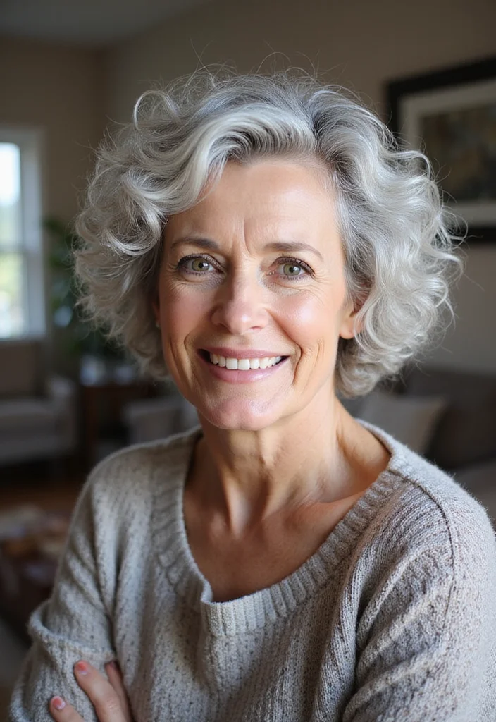 13 Gorgeous Grey Hairstyles for Women Over 50 That Will Turn Heads! - 8. Silver Curly Crop 1