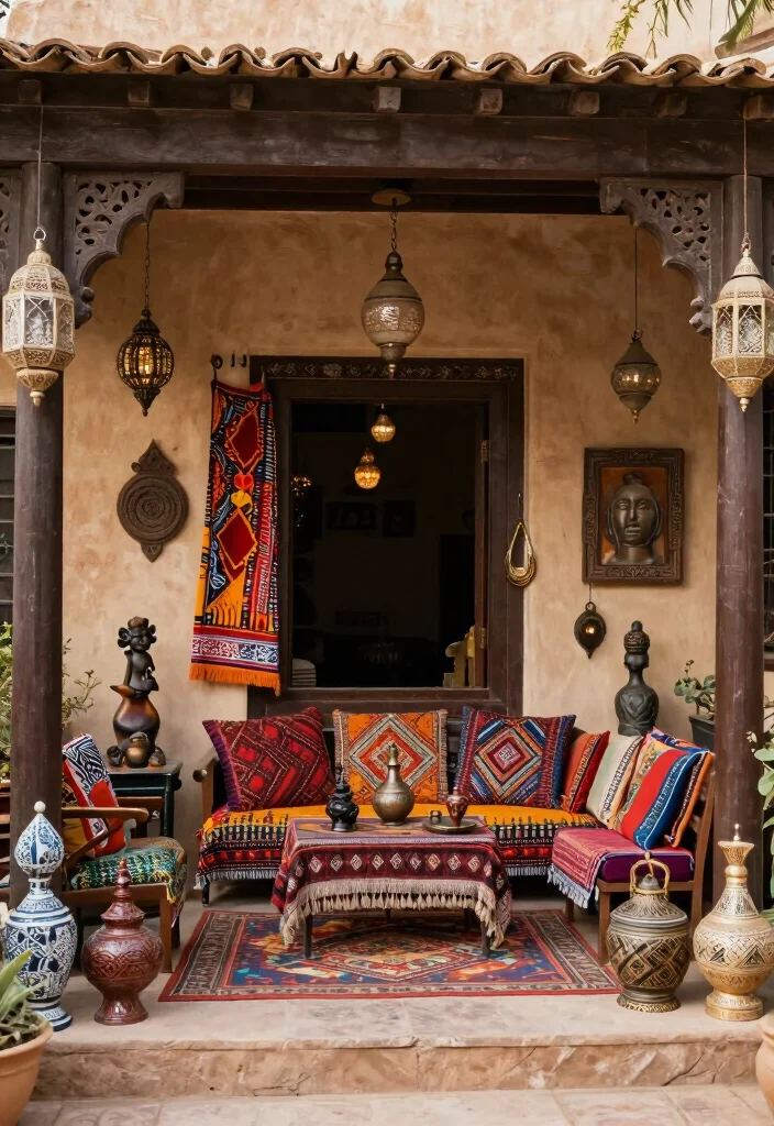15 Stunning Front Porch Ideas for Every Season (Your Guests Will Be Amazed!) - 14. Cultural Inspirations with Global Artifacts 1