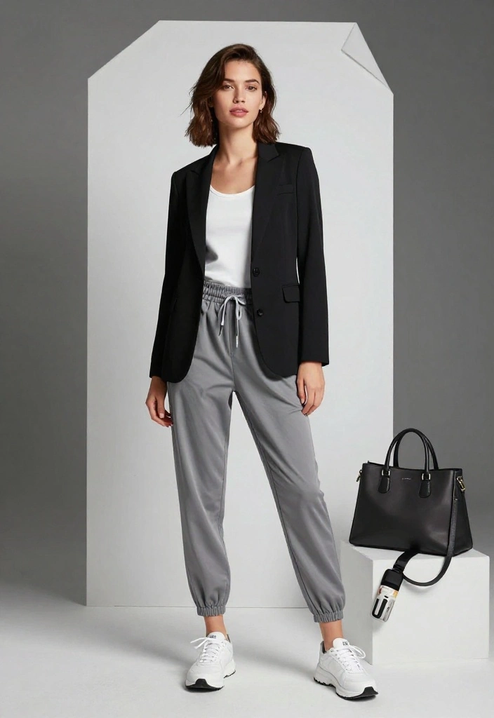 18 Outfits Built Around Your Favorite Blazer That Will Turn Heads! - 8. Casual Vibes with Joggers 1