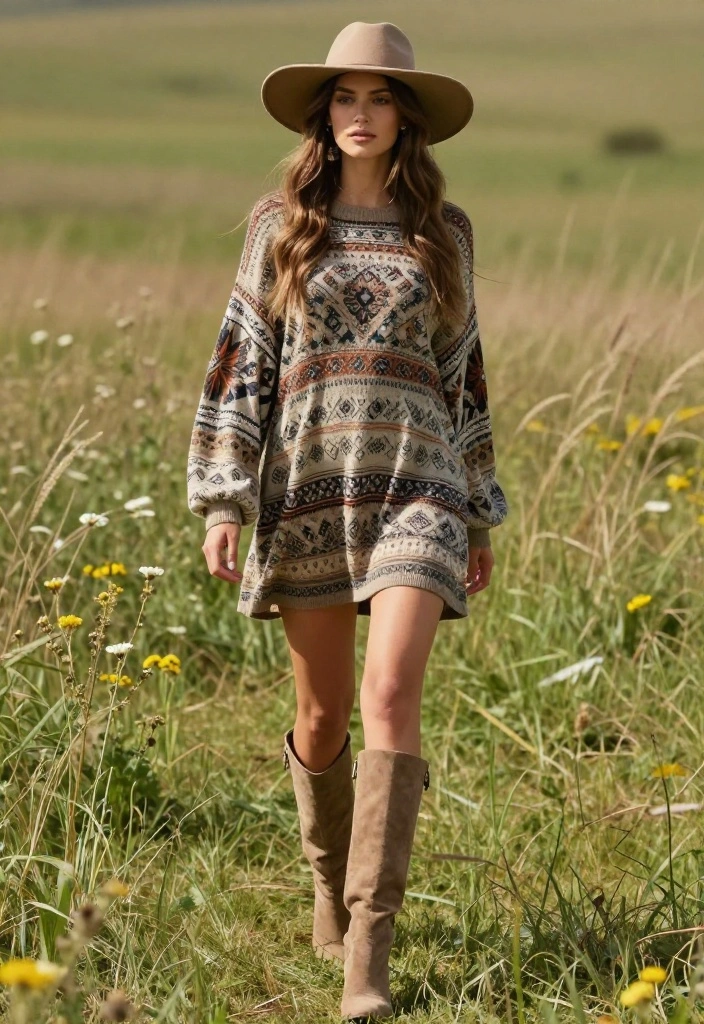 19 Sweater Dress and Knee-High Boots Outfits You’ll Wear on Repeat - 2. Boho Vibes 1