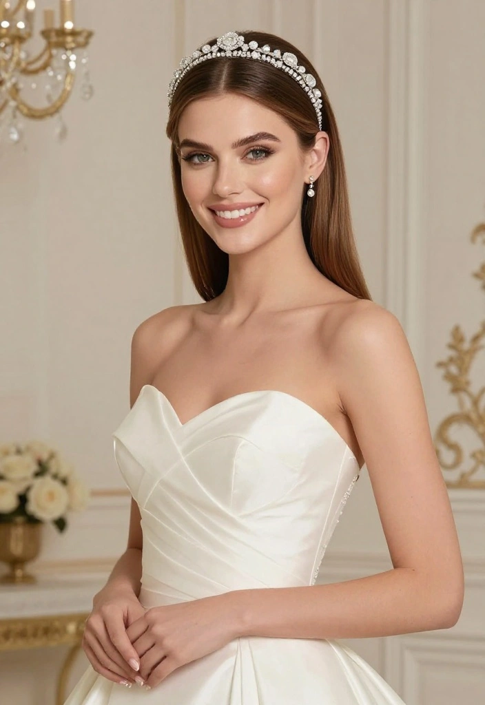 20 Breathtaking Straight Hair Looks Perfect for Brides! - 13. Straight Hair with a Bejeweled Headband 1