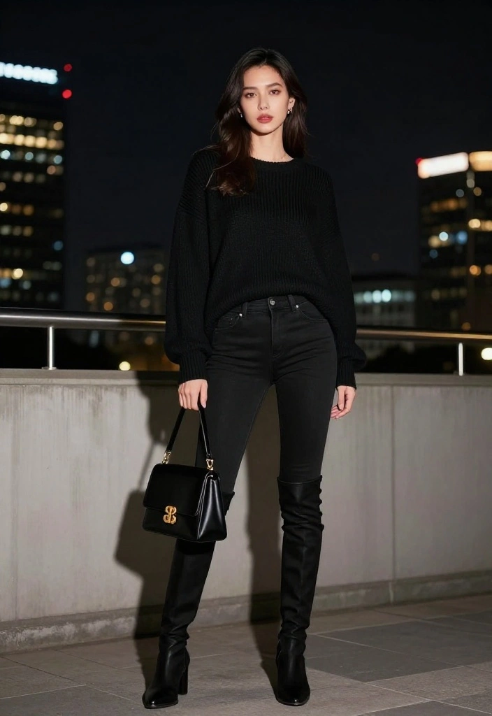 Unlock the Secret: 15 Spring Outfits with Oversized Sweaters & Boots! - 9. Chic Monochrome 1