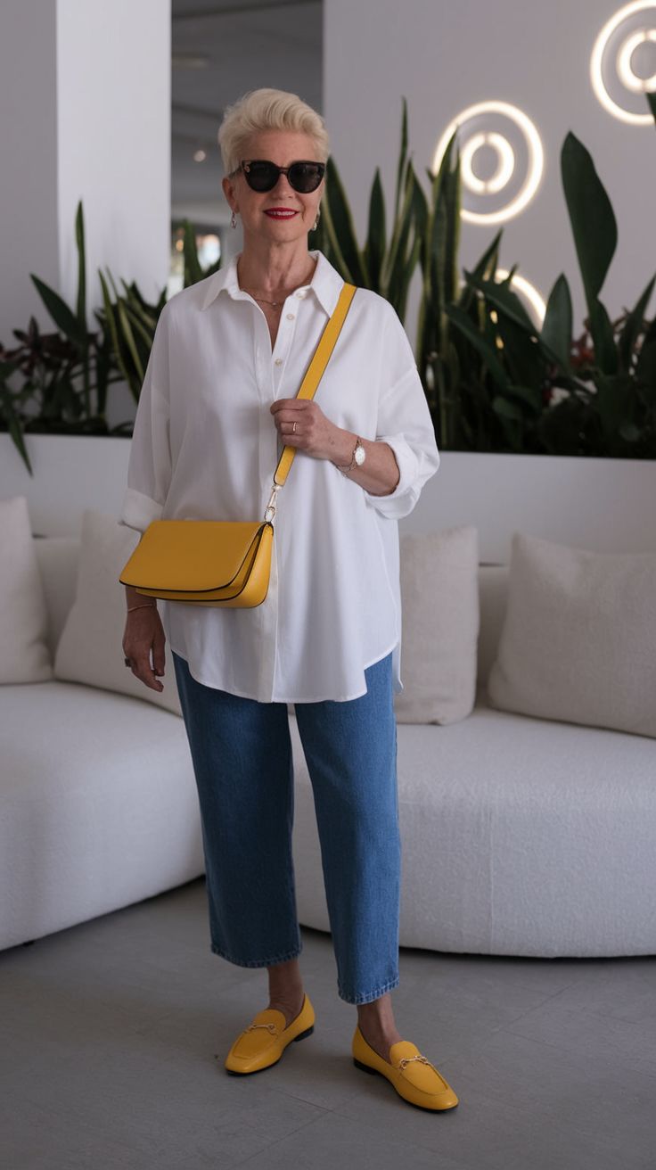20 Fabulous Summer Outfits for Women Over 60 You Won't Want to Miss! - Bright Whites with a Pop of Color 1