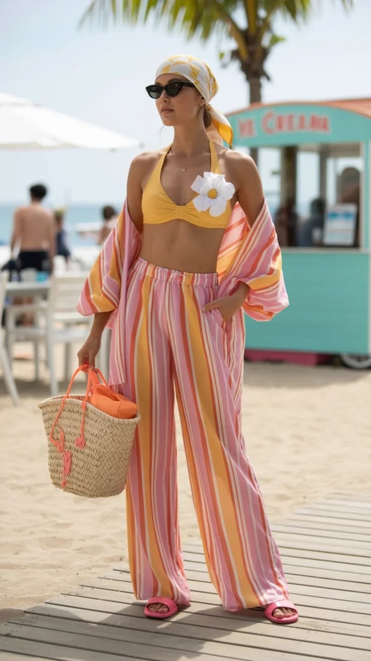 20 Pool Party Outfits That Will Make You the Star of the Bash (You Won't Believe #12!) - Colorful Stripes: A Fun Twist on Swimwear 1