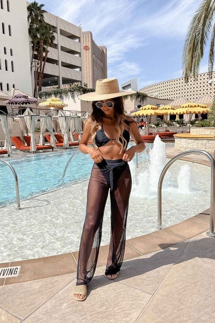 20 Pool Party Outfits That Will Make You the Star of the Bash (You Won't Believe #12!) - Sleek Black: The Ultimate in Sophistication 1