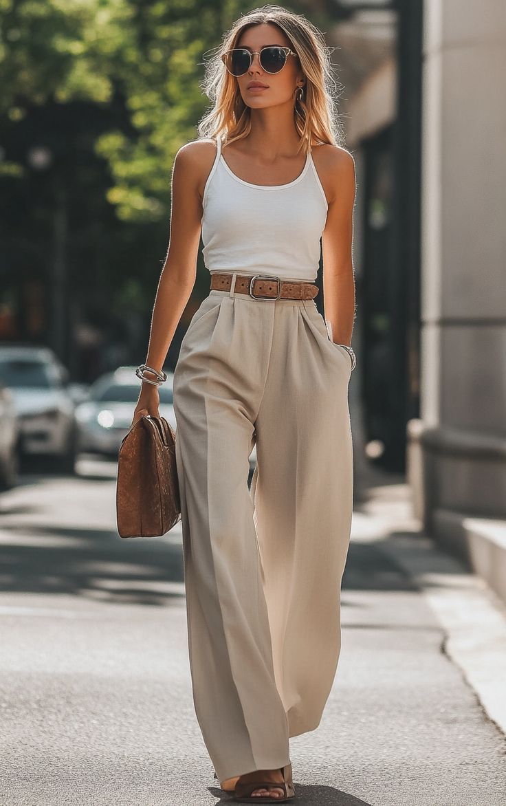 20 Chic Old Money Summer Outfits That Scream Luxury (Wait Until You See #11!) - 3. Polished in Wide-Leg Pants 1