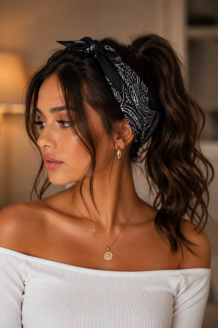 20 Stunning Bandana Hairstyles That Will Transform Your Look Instantly! - The Romantic Half-Up 1
