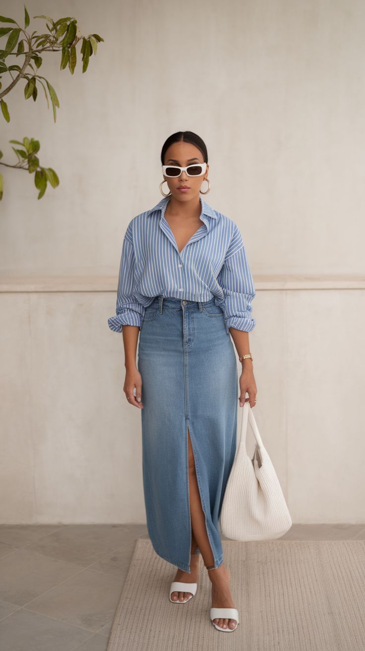20 Summer Outfits That'll Keep You Cool and Stylish (You Won't Believe #12!) - Denim and Stripes Combo 1