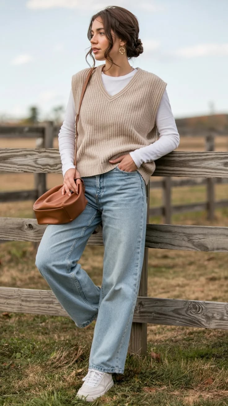 20 Weekend Fall Outfit Ideas That Will Make You the Style Icon of Your Crew! - Layered Vest Over a Long Sleeve 1