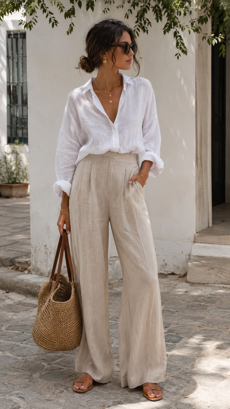 20 Wide-Leg Pants That Will Make You the Style Star This Summer! - Classic White: Timeless Appeal 1