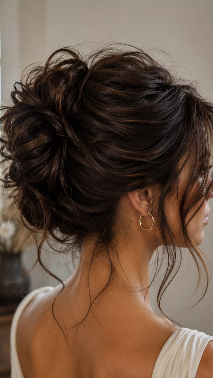 20 Messy Updo Hairstyles For Summer That Are Effortlessly Chic! - Wavy Messy Updo 1