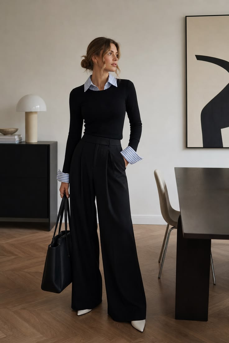 20 Office-Ready Fall Outfits That Will Turn Heads at Work! - Chic Black and White Ensemble 1