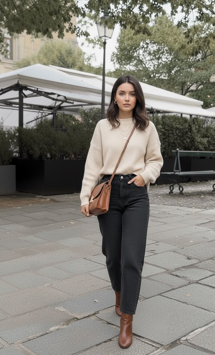 20 Petite-Friendly Fall Outfits That Will Make You Look Taller (You Won't Believe #7!) - Classic Denim & Sweater Ensemble 1