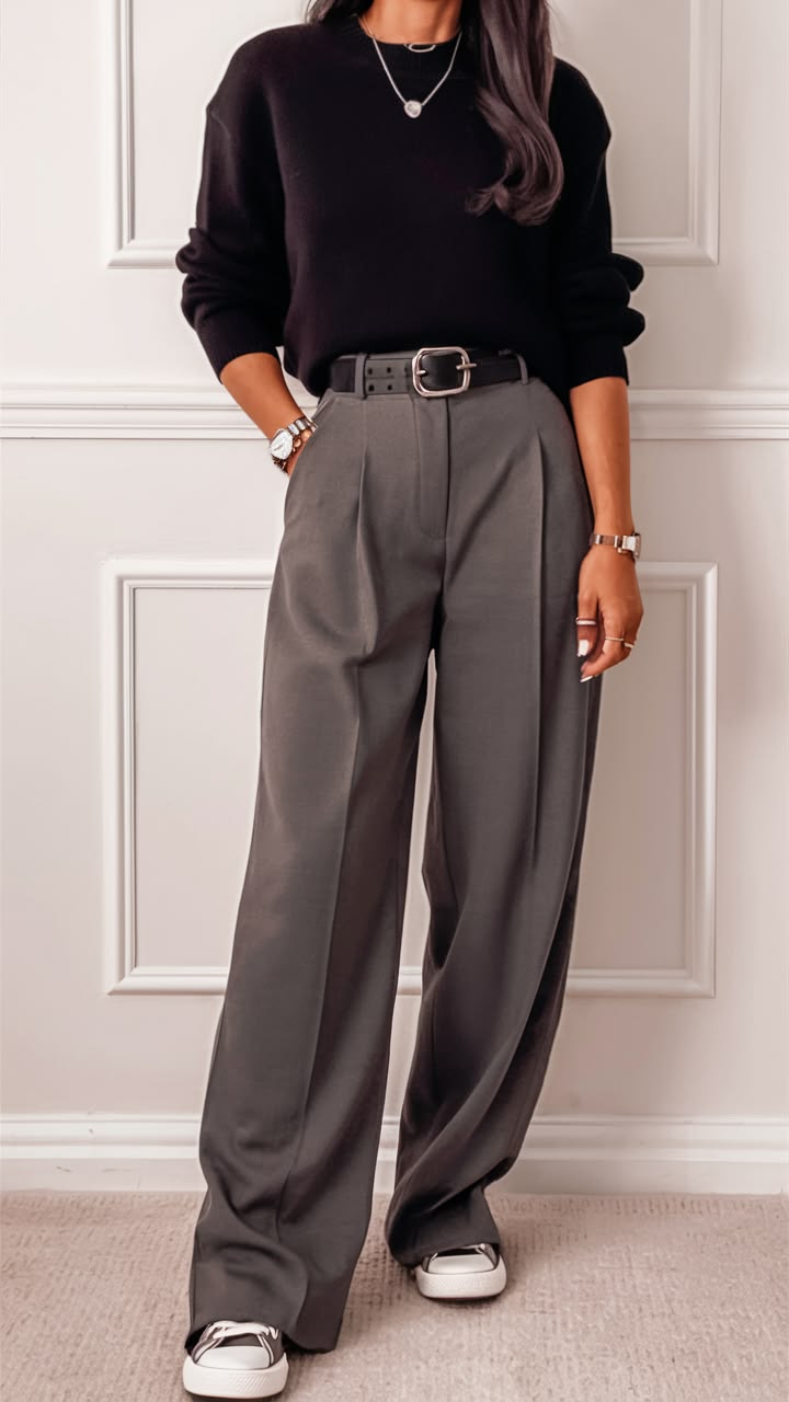 20 Petite-Friendly Fall Outfits That Will Make You Look Taller (You Won't Believe #7!) - Cozy Oversized Knit with Tailored Trousers 1