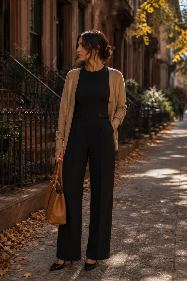 20 Petite-Friendly Fall Outfits That Will Make You Look Taller (You Won't Believe #7!) - Tailored Jumpsuit with Layers 1