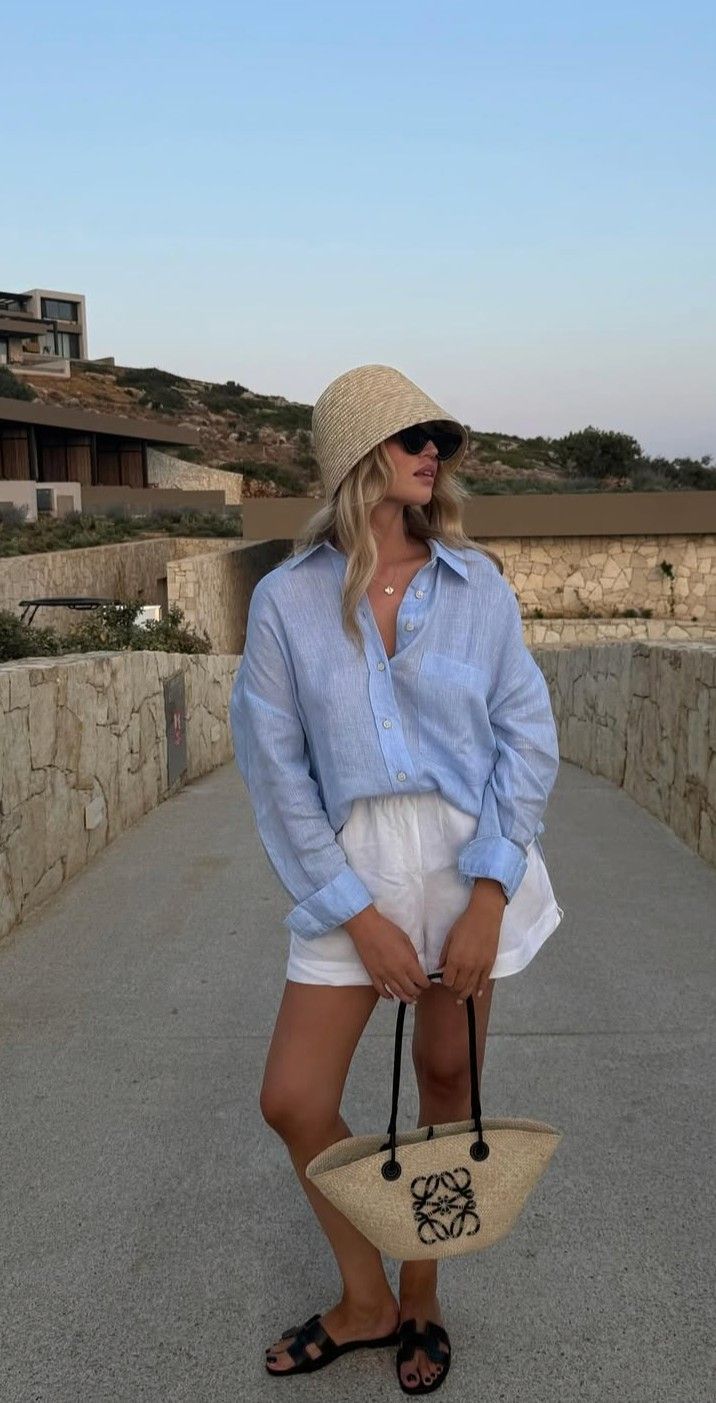 20 Poolside Outfit Ideas Beyond the Bikini - Chic Knit Top and Shorts 1