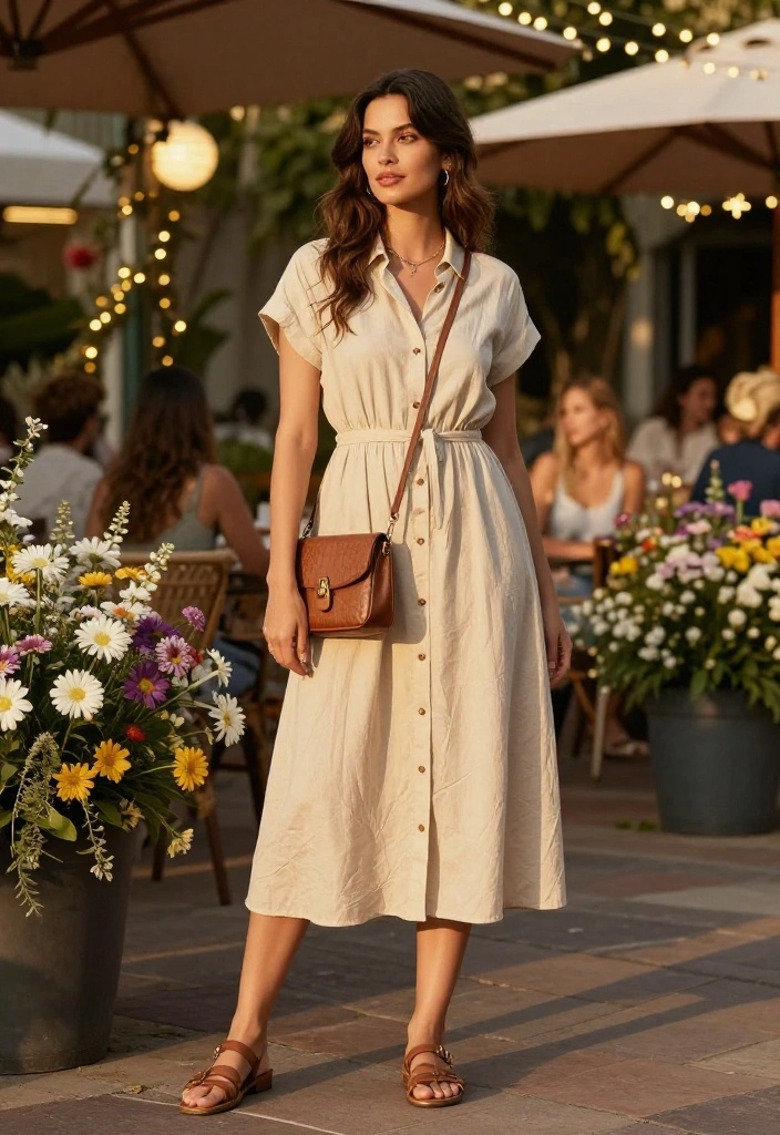 20 Summer Date Night Outfits: Stylish and Romantic Looks for Every Occasion - 17. Casual Button-Up Dress 1