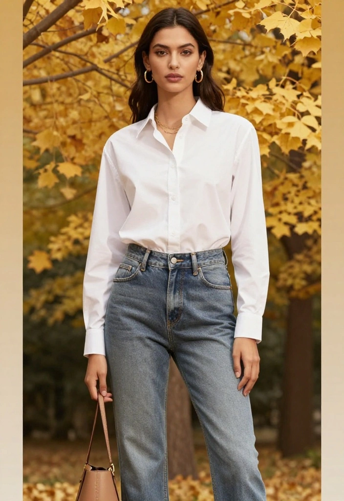 20 Casual Fall Outfits with Jeans That Will Make You Look Effortlessly Chic! - 14. Classic White Shirt with Colored Jeans 1