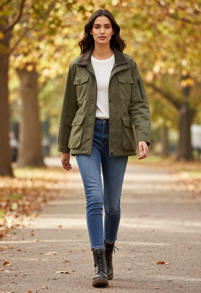 20 Casual Fall Outfits with Jeans That Will Make You Look Effortlessly Chic! - 8. Utility Jacket with Casual Tee and Jeans 1