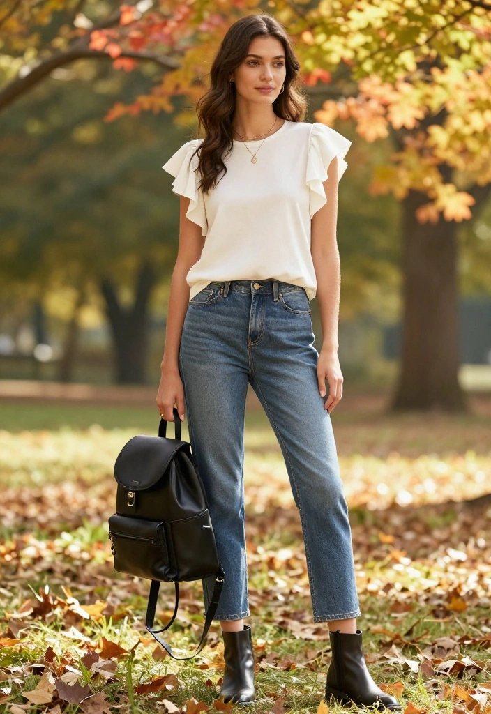 20 Casual Fall Outfits with Jeans That Will Make You Look Effortlessly Chic! - 9. Flutter Sleeve Top with Mom Jeans 1