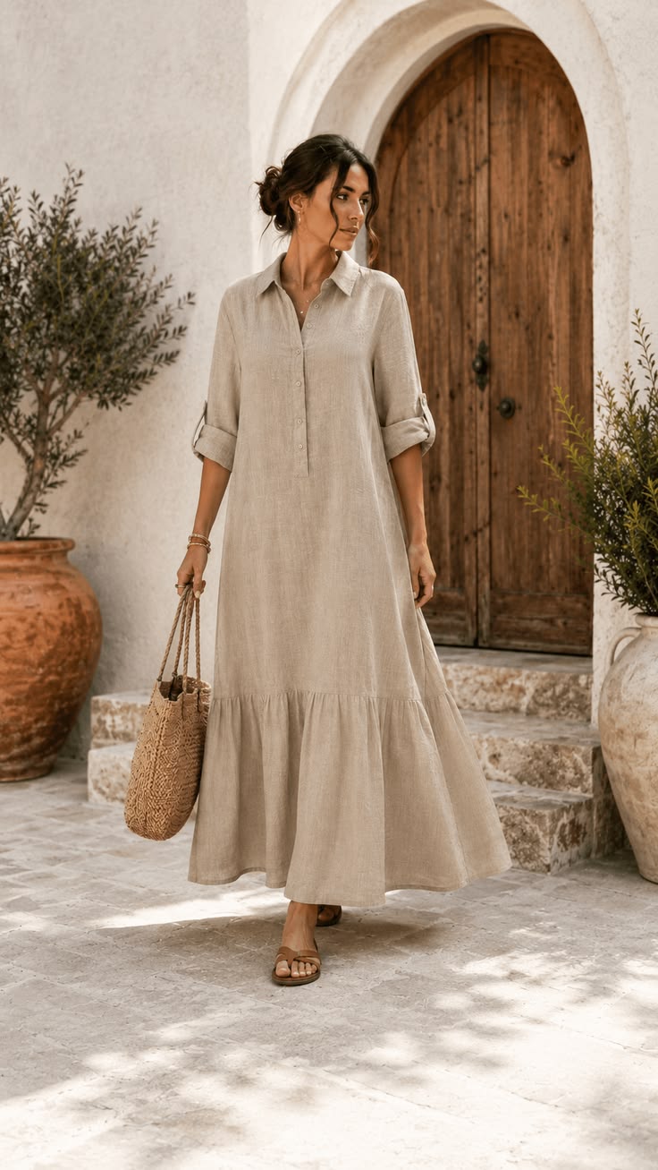 20 Linen Dresses Perfect for Hot Weather - 6. Casual Chic with a Collar 1