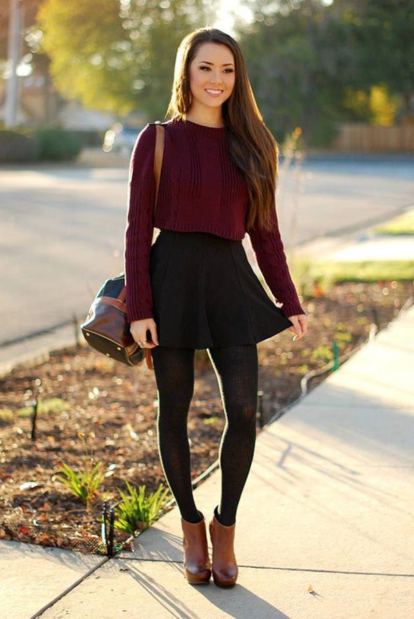 20 Outfit Inspirations: Skirt and Leggings Combinations That Will Wow Everyone! - Classic Black Skirt & Tights Combo 1