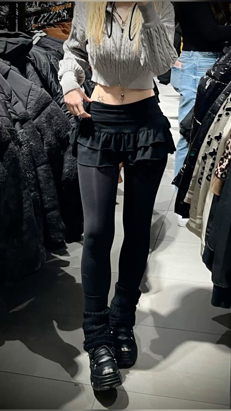 20 Outfit Inspirations: Skirt and Leggings Combinations That Will Wow Everyone! - Edgy Layers with a Skirt 1