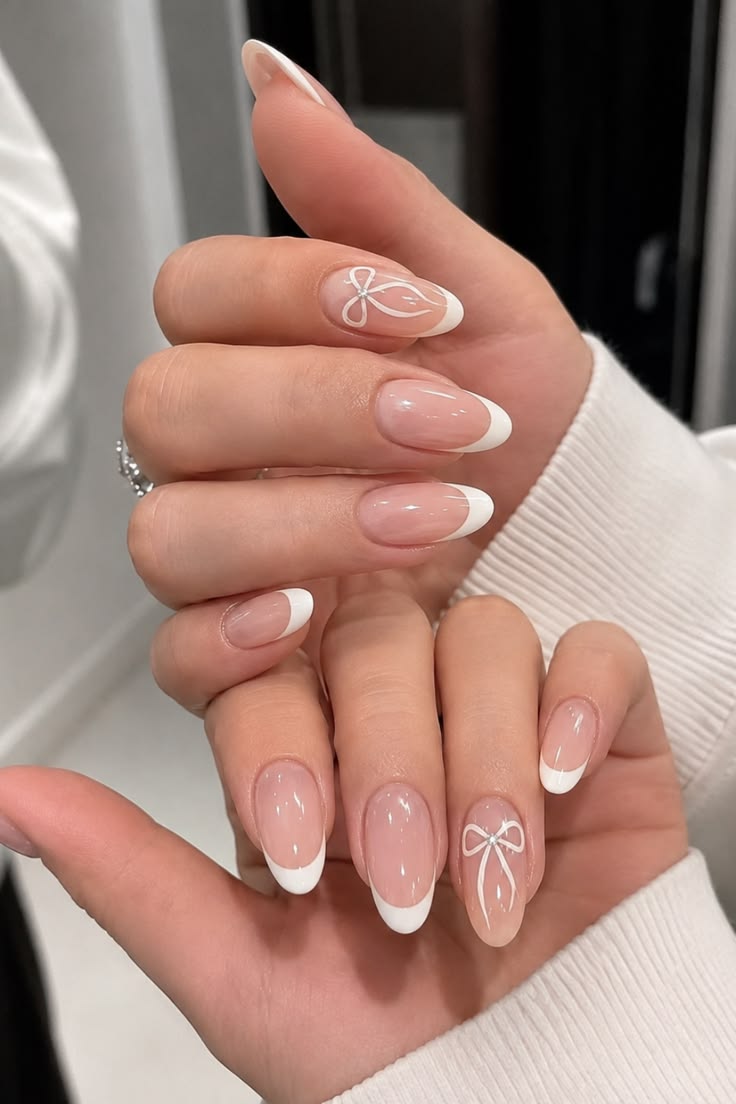 20 Stunning French Tip Nail Designs - Elegant Bow French Tips 1
