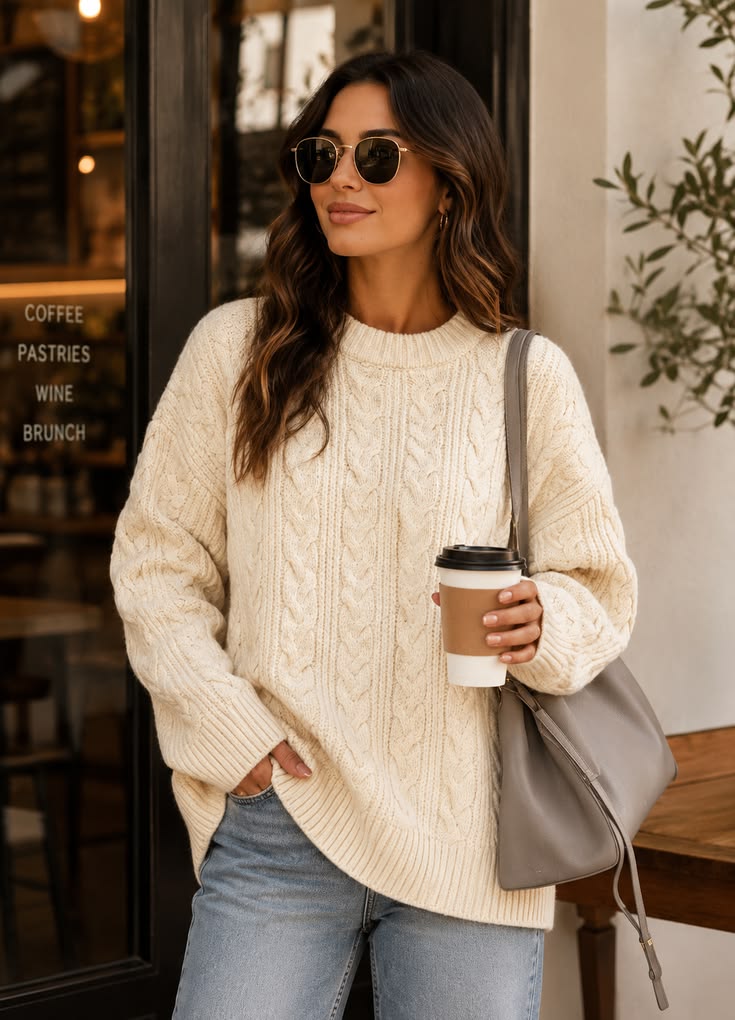 20 Trendy White Sweater Styles That Will Turn Heads (Especially #5!) - 1. The Classic Cable Knit 1