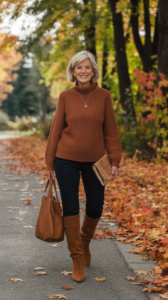 20 Chic Fall Outfits for Women Over 50 (Steal These Looks Now!) - Autumn Warmth in Rich Tones 1